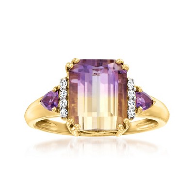 Ross-Simons 2.70 Carat Ametrine and .10 ct. t.w. Amethyst Ring With Diamonds in 14kt Yellow Gold