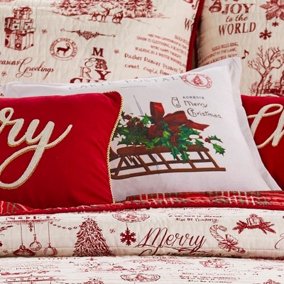 Yuletide Red and Cream Vintage Postcard Decorative Pillow