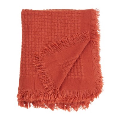 Burnt Orange Cotton Waffle Weave Throw Blanket with Fringe