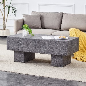 Lyngins 43.3" Modern Coffee Table, Simple Marble Texture MDF Coffee Table, Center Table & Living Room Table for Stylish Spaces, 300 lbs Capacity - 1 of 4