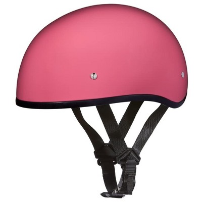 Daytona Helmets D1-DNS-M Secure Slim Protective Motorcycle Half Helmet Skull Cap with Adjustable Chin Strap, Head Wrap, and Drawstring Bag, Pink
