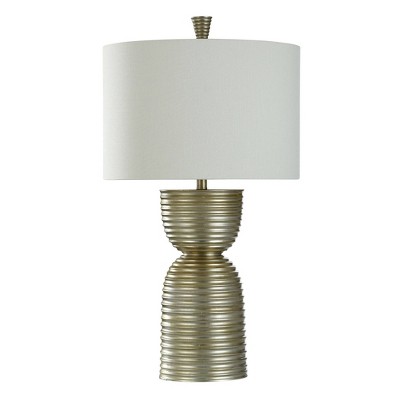 Imperial Silver Ribbed Hour Glass Table Lamp with Linen Shade