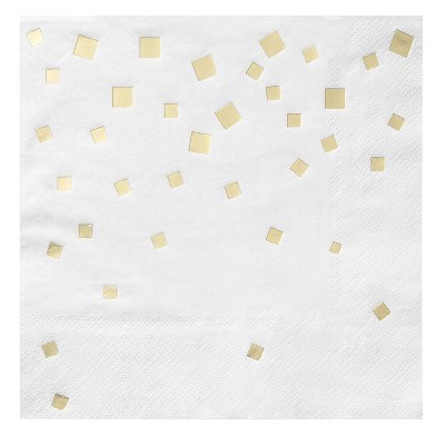 Juvale 50-Pack Gold Foil Confetti Disposable Paper Napkins Party Supplies 6.5 x 6.5 In