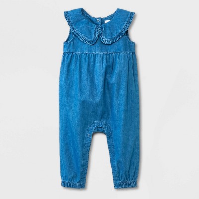 Baby Girls' Collar Denim Romper - Cat & Jack™ Dark Blue : Target