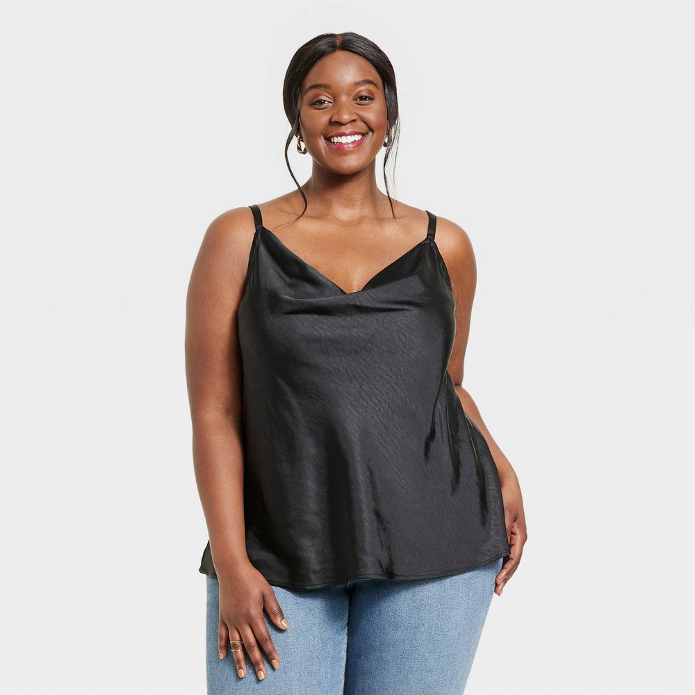 Size 3X Women's Plus Size Satin Tank Top - Ava & Viv Black 3X