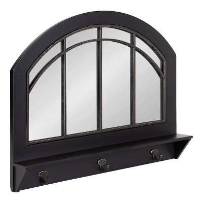 20" x 24" Haldron Arch Wall Mirror with Hooks Black - Kate & Laurel All Things Decor