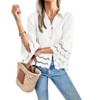 Women's Floral Lace Bell Sleeve Hollow - Out Blouse, Button - Down Collared Shirt with Crochet Detailing - 2 of 4