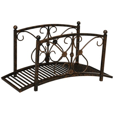 Brown Metal 3.3FT Garden Bridge with Floral Scrollwork