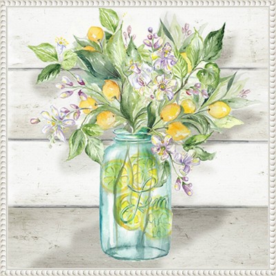 22" White Framed Watercolor Lemons in Mason Jar Canvas Print