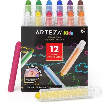 Arteza Kids Slimmer Chalk with Chalk Holders - 12 Pack (ARTZ-4399)