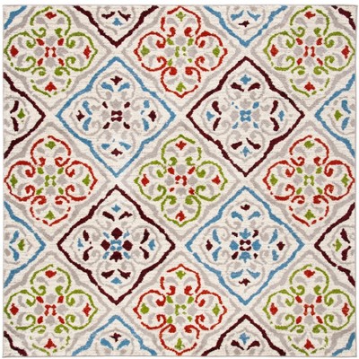 Bohemian Charm Gray Square Synthetic Rug - Easy Care, Stain-Resistant