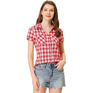 INSPIRE CHIC Women's Classic Short Sleeve Button Down Plaid Shirt - 1 of 4