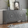 Retro 4-Door Sideboard with Circular Groove Doors, Round Metal Handles, Adjustable Shelves, Distressed Finish Storage Cabinet for Kitchen - 3 of 4