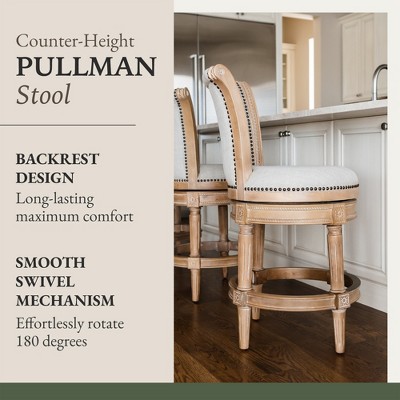 Weathered Oak Swivel Counter Stools with Upholstered Seats, Set of 4