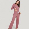 Anna-Kaci Lounge Women's V-Neck Long Sleeve Knit Top and Drawstring Waist Lounge Pants Two Piece Set - 3 of 4
