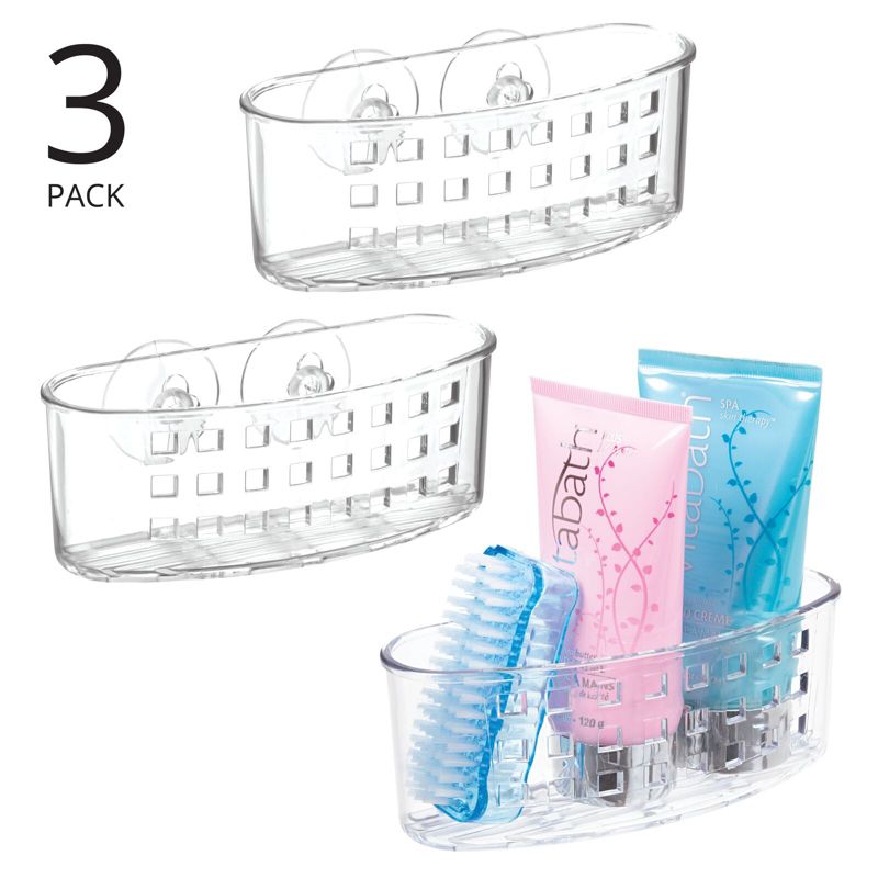mDesign Plastic Suction Shower Caddy Storage Basket - Soap/Sponge Holder, 2 of 7