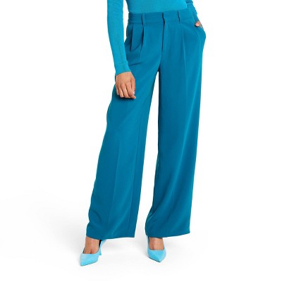 blue wide leg trousers