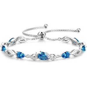 Teardrop Birthstone Tennis Bracelet, Sterling Silver with 9x7mm Gemstone & Adjustable Bolo Chain, Birthday Gift for Her - 1 of 4