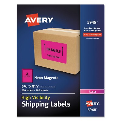 Avery Neon Shipping Label Laser 5 1/2 X 8 1/2 Neon Magenta 200