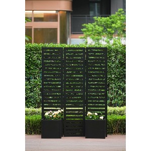 Orieon Privacy Screen with Planter Box, 3-Panel Freestanding Metal Garden Fence Divider, Outdoor Patio Deck Yard, Self-Draining Planters, Black - 1 of 4