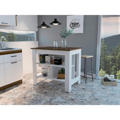 Grungis Kitchen Island Cart with 3 Storage Shelves,Kitchen Island with Top Wide Shelf and Two Bottom Shelves,Island Table for Kitchen