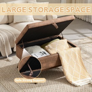 Okak Square Storage Ottoman Bench Coffee Table Wooden Legs Upgrade Large Capacity Upholstered Foot Rest for Living Room, Hallway,Bedroom, Coffee - 1 of 4