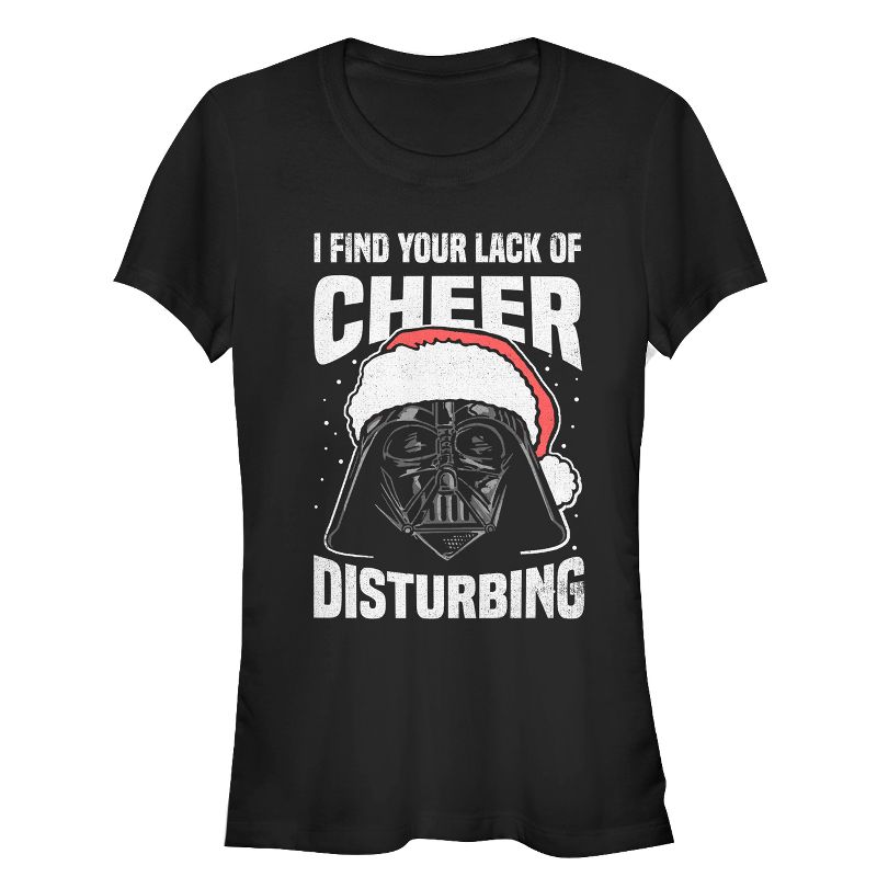 Juniors Womens Star Wars Christmas Vader Lack of Cheer Disturbing T-Shirt, 1 of 4