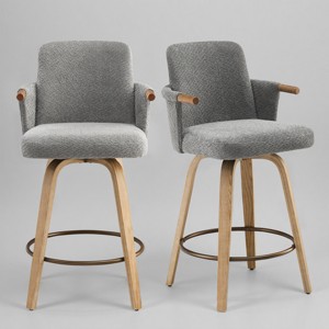 Art Leon Set of 2 Fabric Upholstered Accent Swivel Barstool with Wood frame - 1 of 4