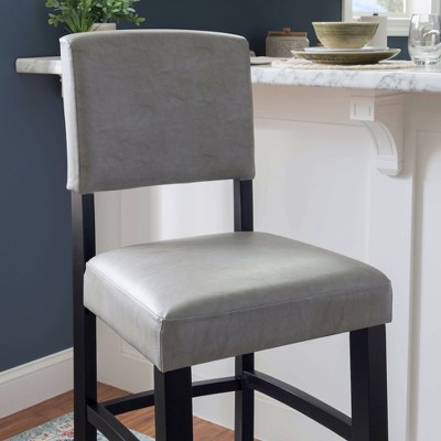 Elegant Dove Gray Faux Leather Upholstered Bar Stool with Black Wood Frame