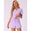 INSPIRE CHIC Women's Waffle Knit V-neck Short Sleeve Top with Shorts Tracksuit Lounge Set with Pockets - 2 of 4
