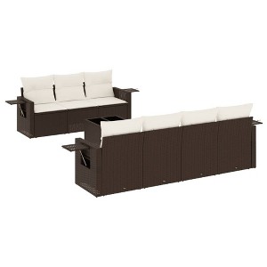 vidaXL 8 Piece Patio Sofa Set with Cushions - Brown and Cream - 1 of 4