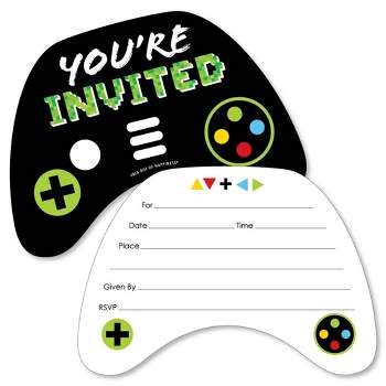 Big Dot of Happiness Game Zone - Shaped Fill-in Invitations - Pixel Video Game Party or Birthday Party Invitation Cards with Envelopes - Set of 12