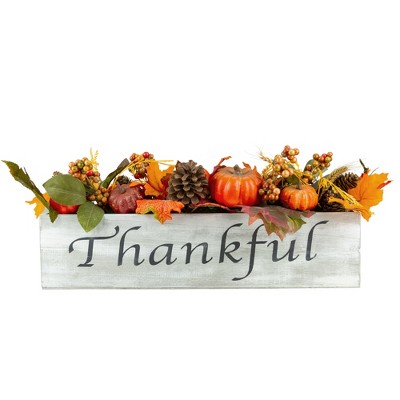 Northlight Autumn Harvest Arrangement in a "Thankful" Rustic Wooden Box Centerpiece - 21"