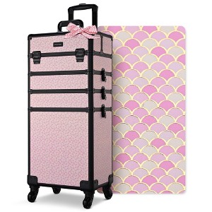 Byootique Large Rolling Makeup Case on Wheels 4in1 Cosmetology Art Deco Bloom Pink - 1 of 4