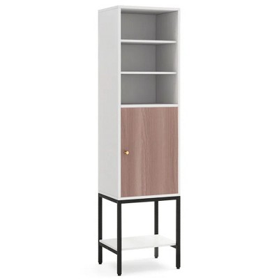 57 Inch Bathroom Tall Cabinet with 1 Door and 4 Shelves Narrow Storage Unit