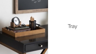 Walnut Brown Rectangular Wooden Tray with Gold Metal Handles