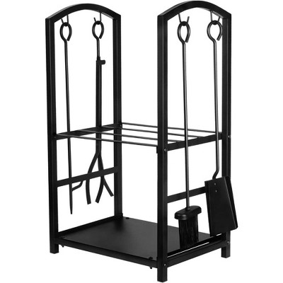 GASPRO Firewood Rack Indoor, 5 Pcs Wrought Iron Fireplace Tools and Log Holder for Fireplace, Wood Stove, Fire Pit, Sturdy and Easy to Assemble