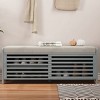 43.3" Shoe Cabinet Bench with Shutter-Style Slat Doors and Movable Cushion,Space-Saving Shoe Storage for Small Spacesand Entryways–The Pop Home - 2 of 4