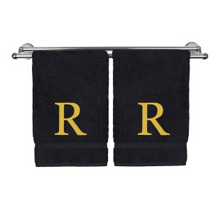 BC BARE COTTON Monogrammed Hand Towel, 100% Turkish Cotton - Set of 2 - Black - Gold Block - 1 of 1