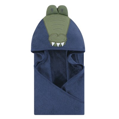 Hudson Baby Infant Boy Cotton Animal Face Hooded Towel, Alligator, One Size