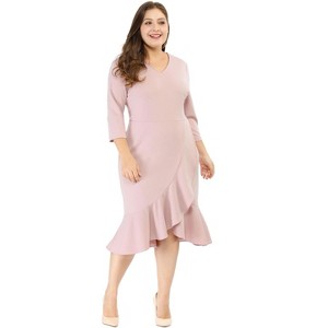 Agnes Orinda Women's Plus Size Cocktail V-neck Wrap Ruffled Midi Bodycon Dresses - 1 of 4