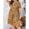 YESFASHION Women Plus Size Summer Dress V Neck Wrap High Waist Short Sleeve Ruffle Casual Midi Flowy A-line Boho Dresses - 3 of 4