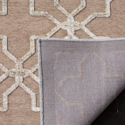 Handmade Beige and Ivory Wool Viscose Geometric Area Rug 8' x 11'2"
