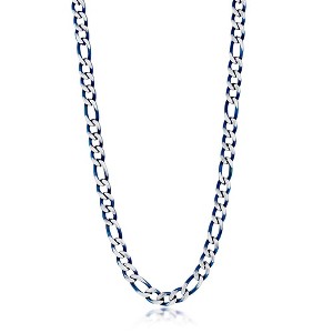 Metallo Mens Stainless Steel 7mm Figaro Chain Necklace - Brushed & Blue IP Plated - Blue - 24 Inch - 1 of 3