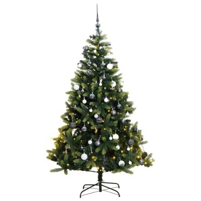 vidaXL Artificial Hinged Christmas Tree with 150 LEDs, Multi-Size Christmas Ball Set, Realistic PE Tips and Sturdy Stand - 59.1"