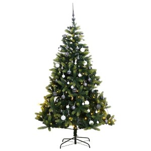 vidaXL Artificial Hinged Christmas Tree with 150 LEDs, Multi-Size Christmas Ball Set, Realistic PE Tips and Sturdy Stand - 59.1" - 1 of 4
