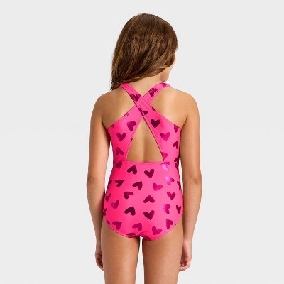 Cat & Jack Girls' Cutie Hearts One Piece Swimsuit - Cat & Jack™ Pink XS — фото 2