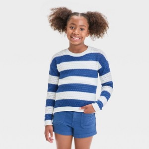 Girls' Openwork Striped Pullover Sweater - Cat & Jack™ - 1 of 3