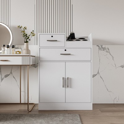 Salon Station Cabinet, Barber Shop Storage Unit with Drawer and Hair Dryer Holder for Beauty Salon or Home – The Pop Home