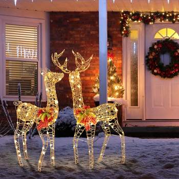 Costway 2 PCS Pre-lit Christmas Reindeer Family Deer Xmas Decoration with 200 LED Lights